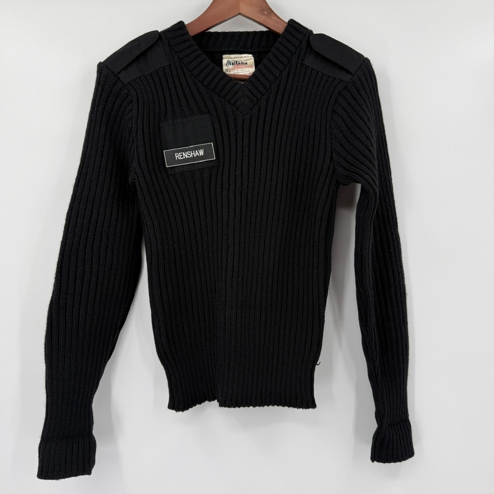 VTG‎ Quartermasters Wool Commando Sweater Womens 34W Black Military Utility